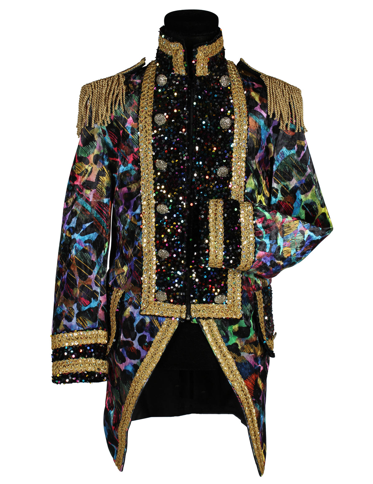Vue de face de la veste de carnaval haut de gamme pour homme multicolore fluo