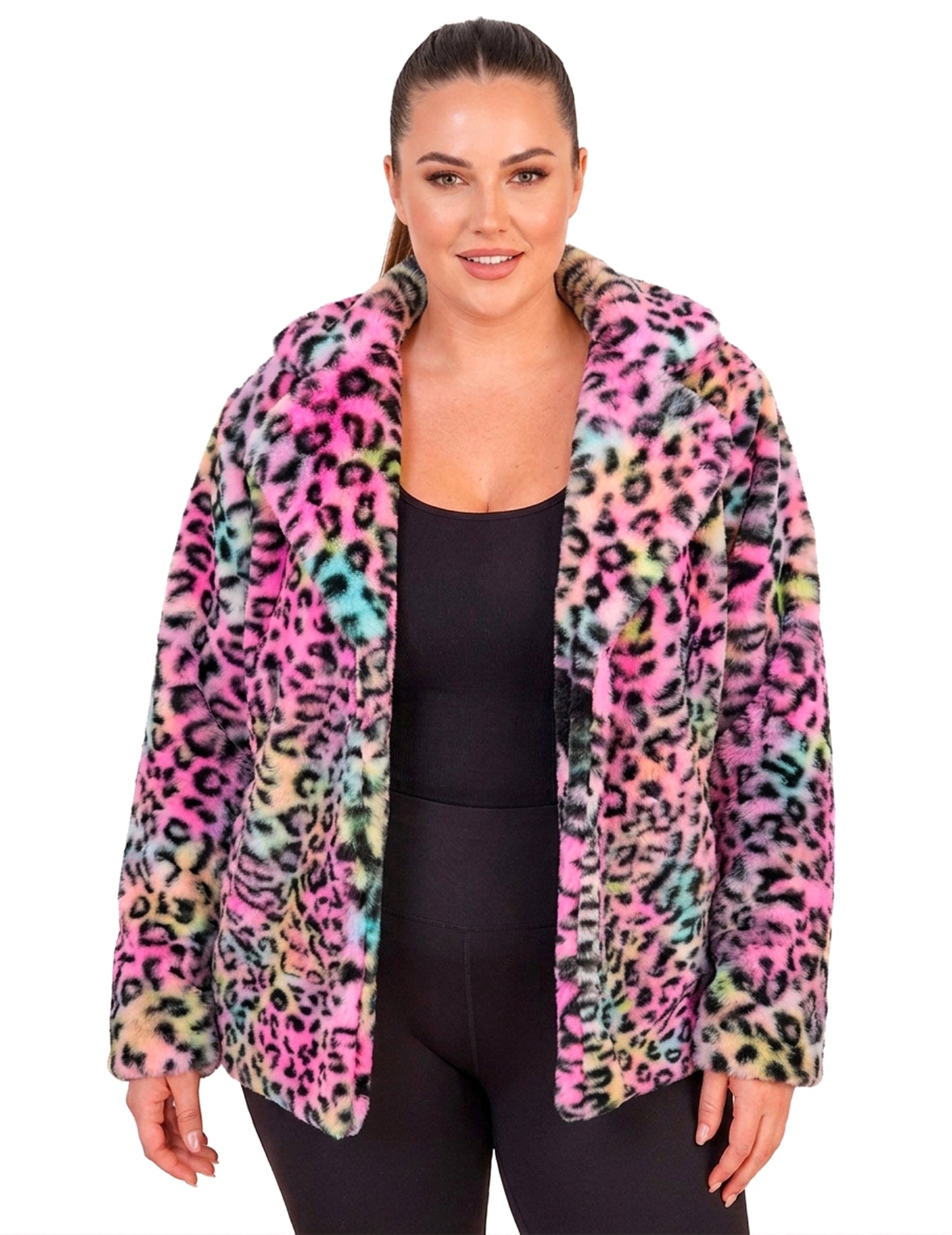 Casaco de lã de leopardo multicolorido para mulher