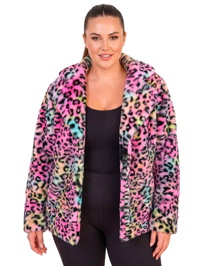 Casaco de lã de leopardo multicolorido para mulher
