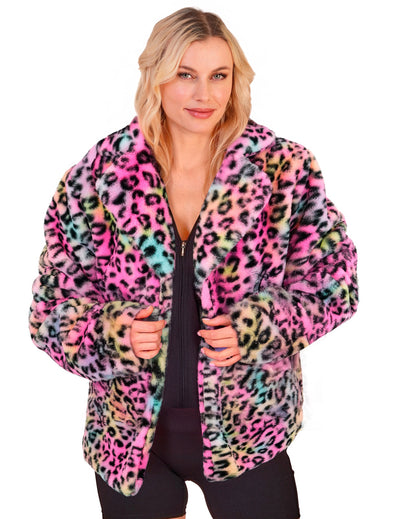 Casaco de lã de leopardo multicolorido para mulher