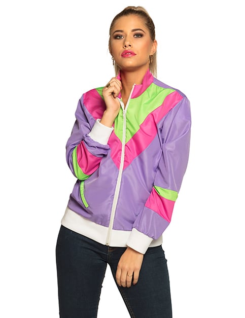 Veste jogging rétro pour femme violette rose et verte
