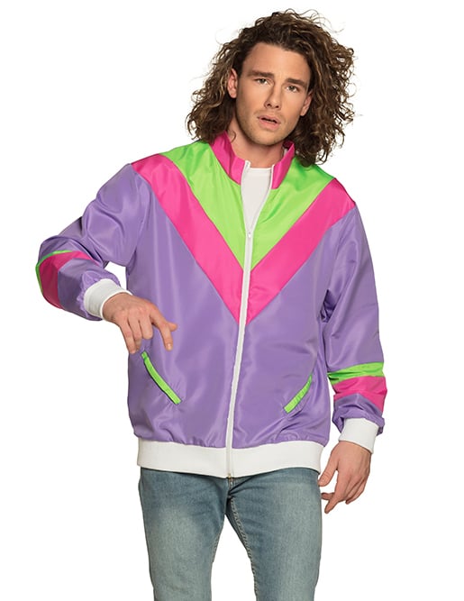 Veste jogging rétro pour homme violette rose et verte néon