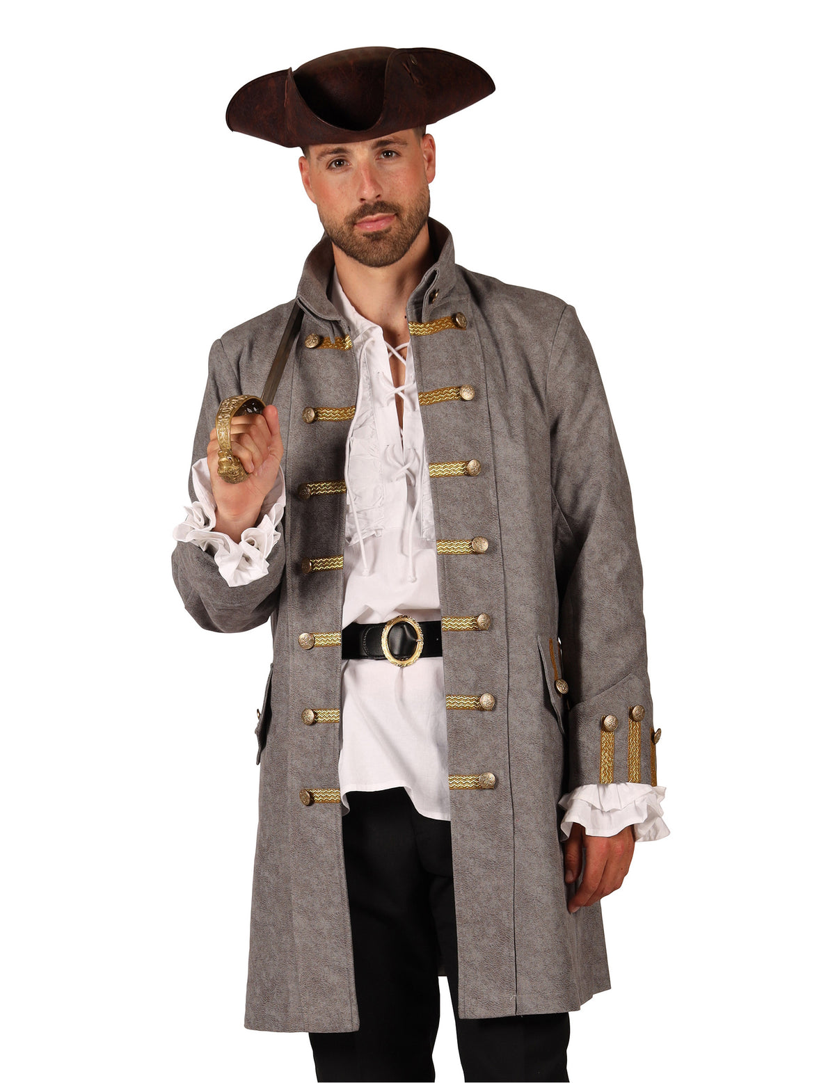 Casaco longo de pirata cinzento para homem