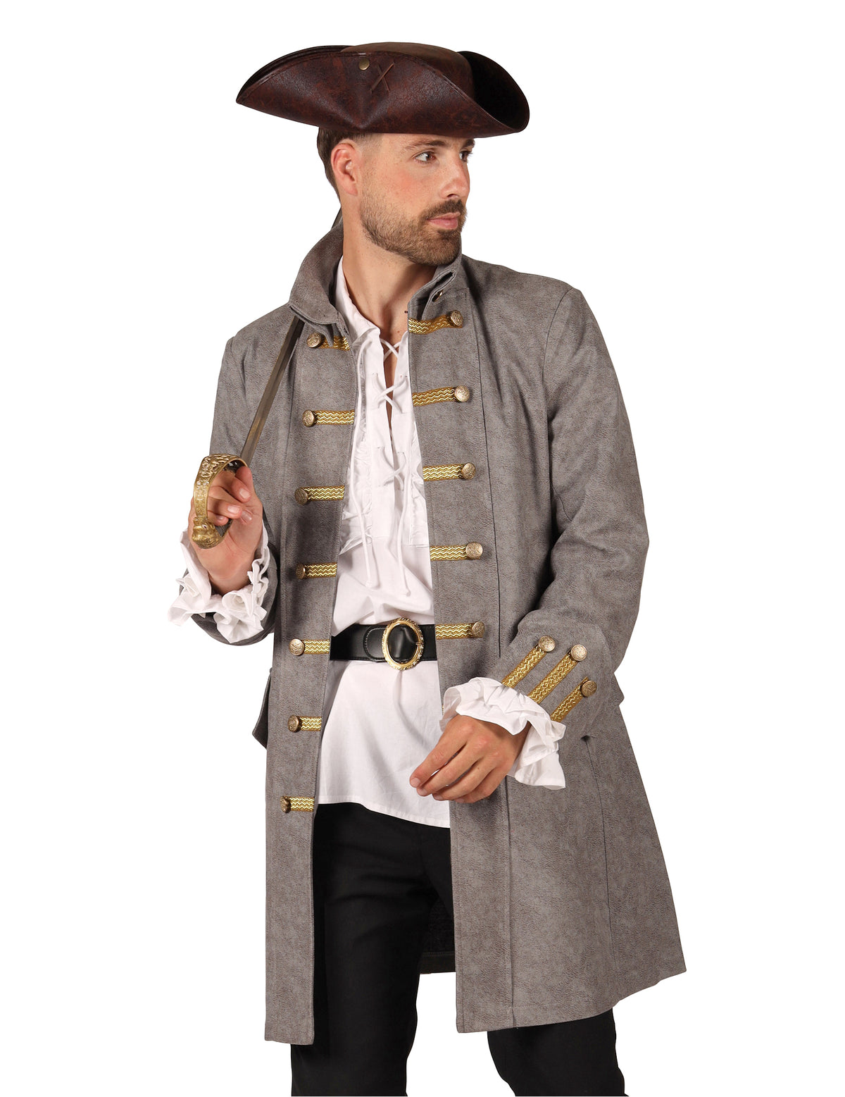 Casaco longo de pirata cinzento para homem