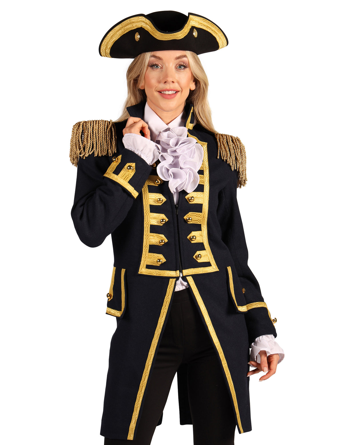 Casaco militar batalha de Waterloo azul-marinho para mulher
