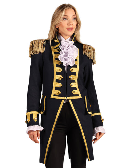 Casaco militar batalha de Waterloo azul-marinho para mulher