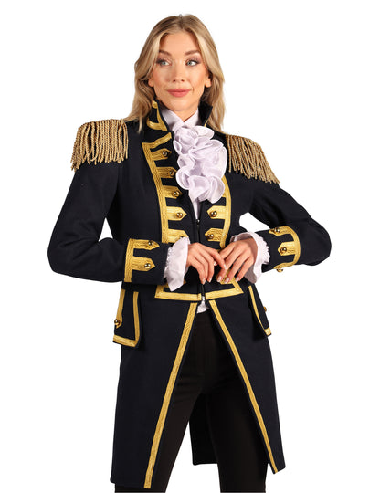 Casaco militar batalha de Waterloo azul-marinho para mulher