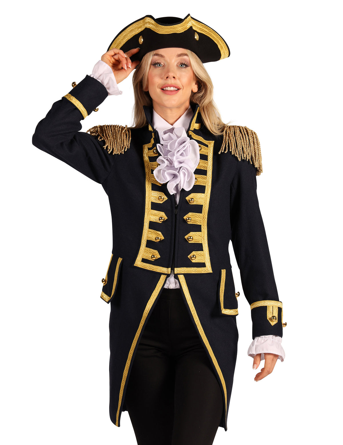 Casaco militar batalha de Waterloo azul-marinho para mulher