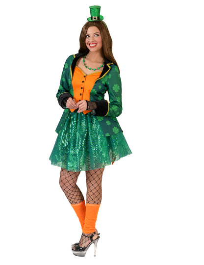 Vue d'ensemble de la veste queue de pie Saint Patrick à trèfles pour femme