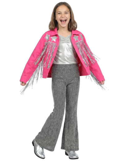 Casaco western com franjas rosa para menina