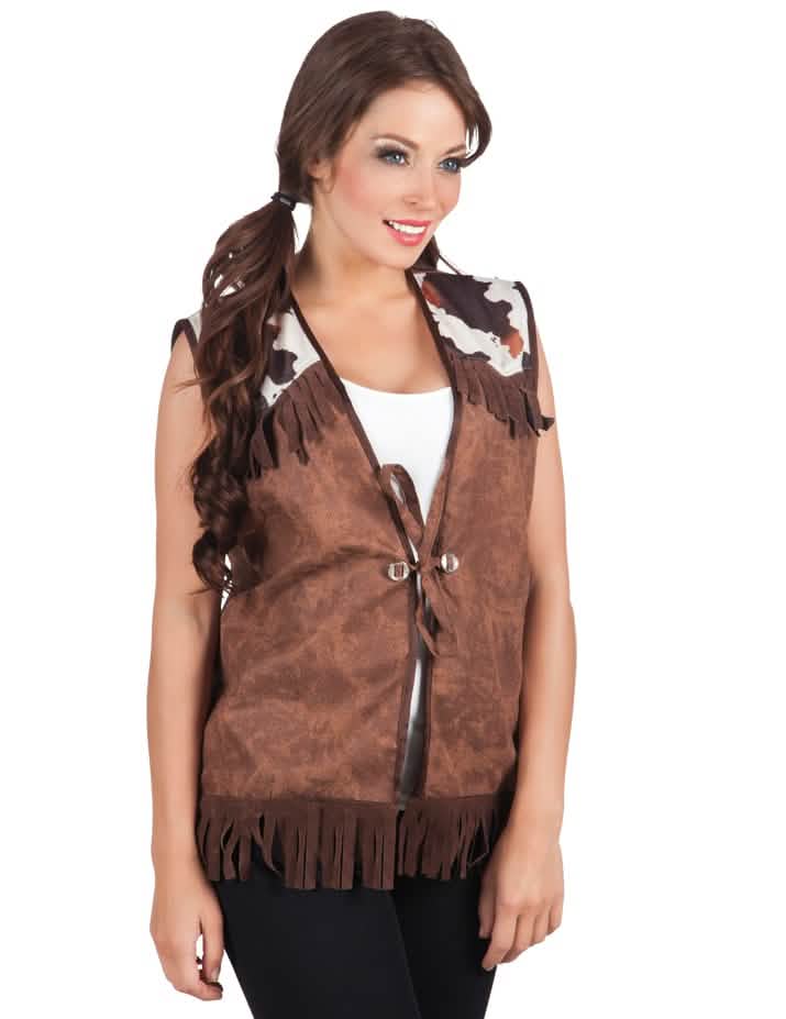 Casaco western para mulher castanho com franjas e motivos de vaca