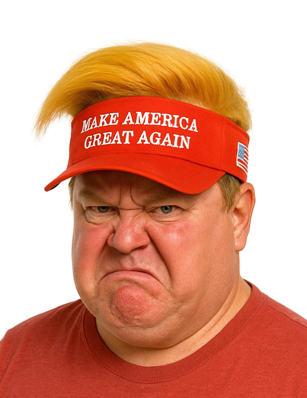 Visière avec cheveux Make America Great Again pour adulte rouge et blond