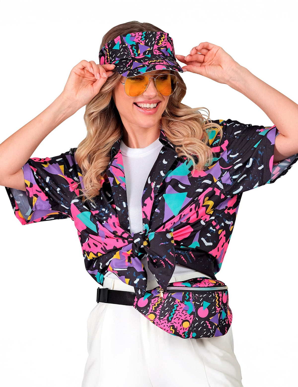 Mise en situation de la visière et banane motifs années 90