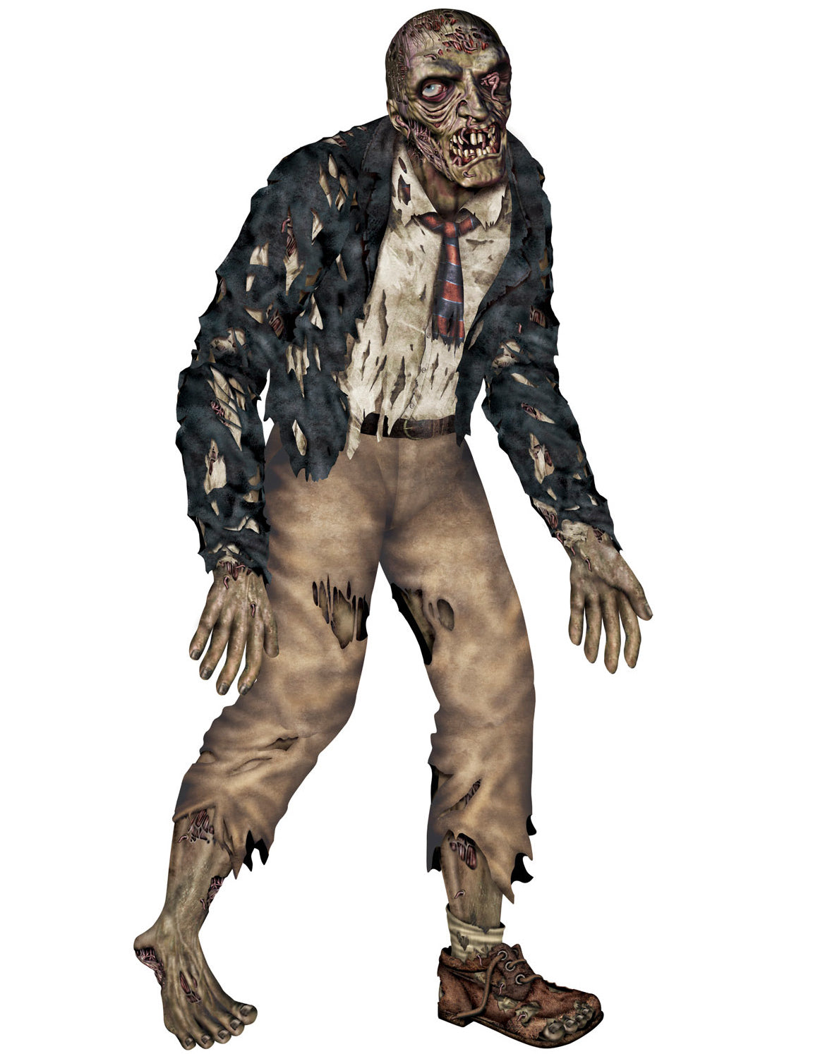 Zombie articulé Halloween pour décoration avec costume en lambeaux et cravate