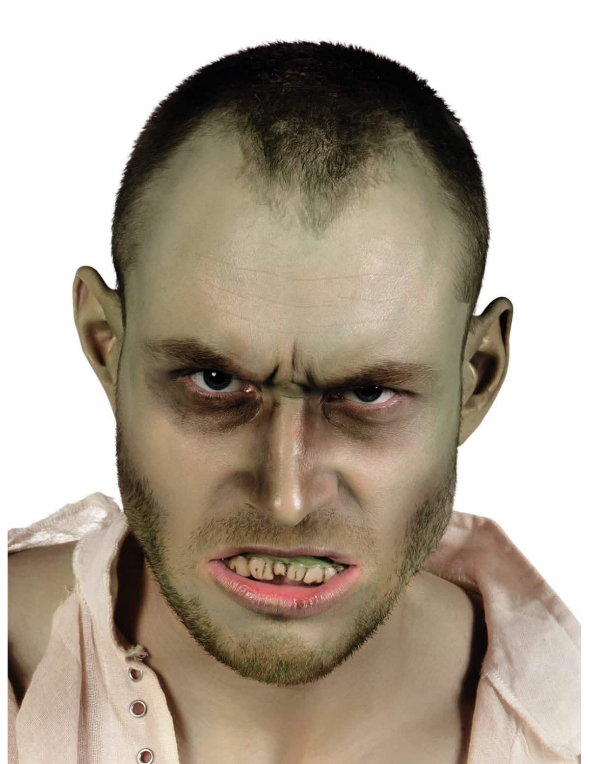 Detalhe das gengivas verdes da dentadura zombie para adulto halloween
